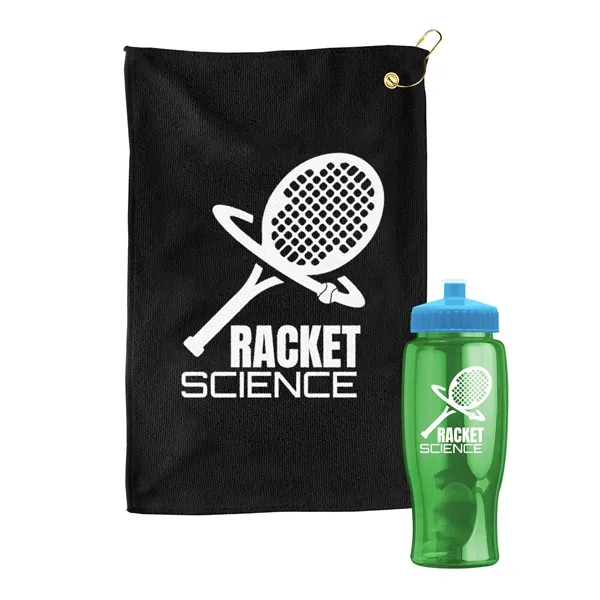 27 oz. Poly-pure transparent bottle with microfiber golf towel. Towel is... from ASI 40480 Koozie Group