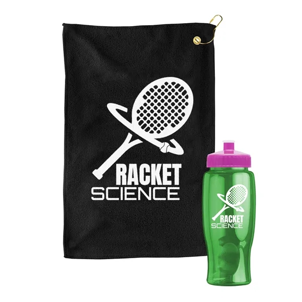 27 oz. Poly-pure transparent bottle with microfiber golf towel. Towel is... from ASI 40480 Koozie Group