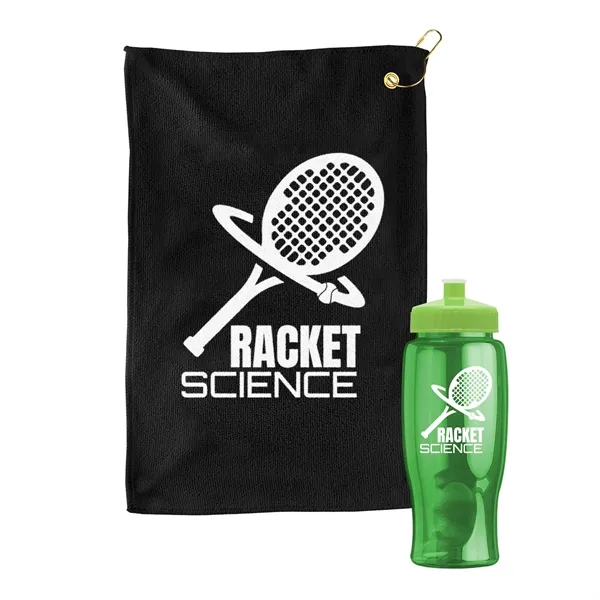 27 oz. Poly-pure transparent bottle with microfiber golf towel. Towel is... from ASI 40480 Koozie Group