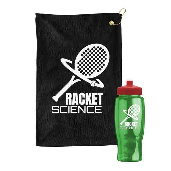 27 oz. Poly-pure transparent bottle with microfiber golf towel. Towel is... from ASI 40480 Koozie Group