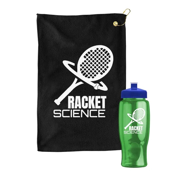 27 oz. Poly-pure transparent bottle with microfiber golf towel. Towel is... from ASI 40480 Koozie Group