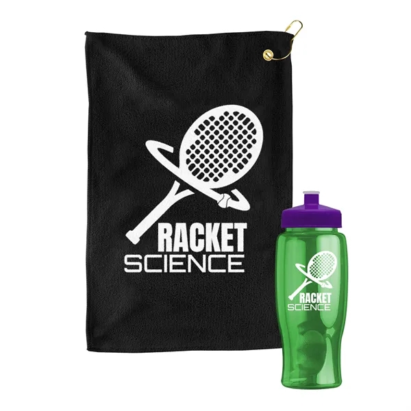 27 oz. Poly-pure transparent bottle with microfiber golf towel. Towel is... from ASI 40480 Koozie Group