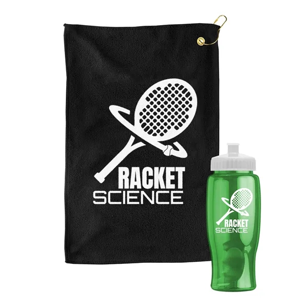 27 oz. Poly-pure transparent bottle with microfiber golf towel. Towel is... from ASI 40480 Koozie Group