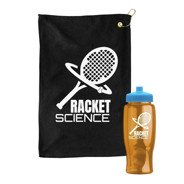 27 oz. Poly-pure transparent bottle with microfiber golf towel. Towel is... from ASI 40480 Koozie Group