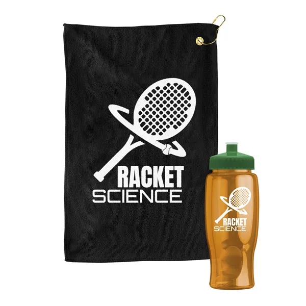 27 oz. Poly-pure transparent bottle with microfiber golf towel. Towel is... from ASI 40480 Koozie Group