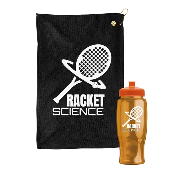 27 oz. Poly-pure transparent bottle with microfiber golf towel. Towel is... from ASI 40480 Koozie Group