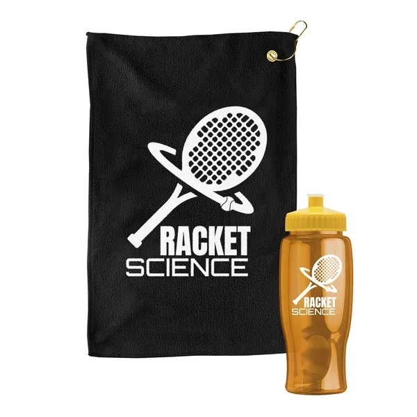 27 oz. Poly-pure transparent bottle with microfiber golf towel. Towel is... from ASI 40480 Koozie Group