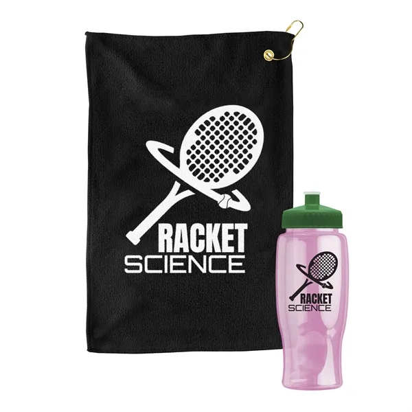27 oz. Poly-pure transparent bottle with microfiber golf towel. Towel is... from ASI 40480 Koozie Group