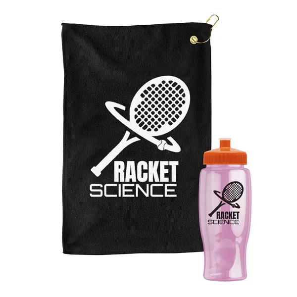 27 oz. Poly-pure transparent bottle with microfiber golf towel. Towel is... from ASI 40480 Koozie Group