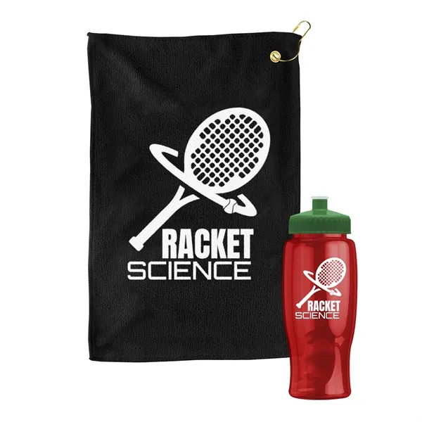 27 oz. Poly-pure transparent bottle with microfiber golf towel. Towel is... from ASI 40480 Koozie Group