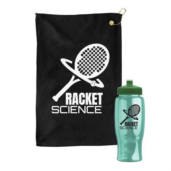 27 oz. Poly-pure transparent bottle with microfiber golf towel. Towel is... from ASI 40480 Koozie Group