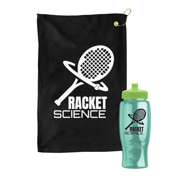 27 oz. Poly-pure transparent bottle with microfiber golf towel. Towel is... from ASI 40480 Koozie Group