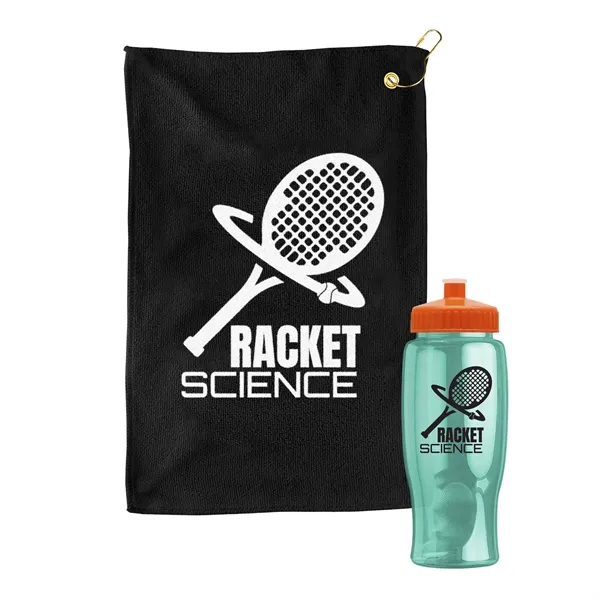 27 oz. Poly-pure transparent bottle with microfiber golf towel. Towel is... from ASI 40480 Koozie Group