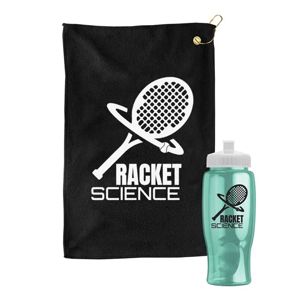 27 oz. Poly-pure transparent bottle with microfiber golf towel. Towel is... from ASI 40480 Koozie Group