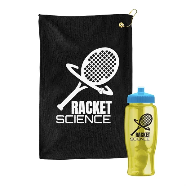 27 oz. Poly-pure transparent bottle with microfiber golf towel. Towel is... from ASI 40480 Koozie Group
