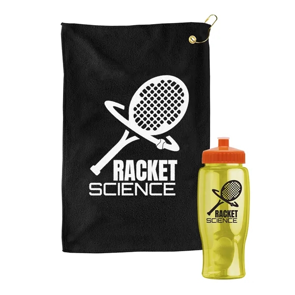 27 oz. Poly-pure transparent bottle with microfiber golf towel. Towel is... from ASI 40480 Koozie Group