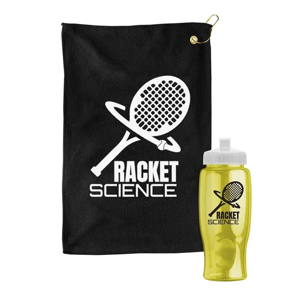 27 oz. Poly-pure transparent bottle with microfiber golf towel. Towel is... from ASI 40480 Koozie Group