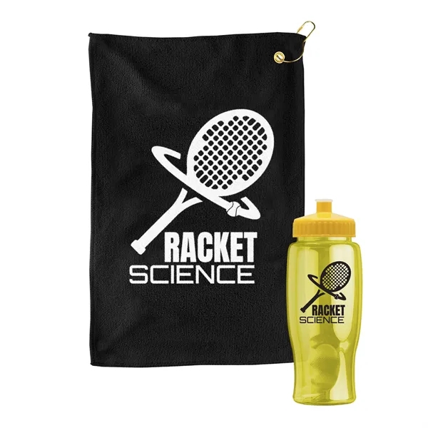 27 oz. Poly-pure transparent bottle with microfiber golf towel. Towel is... from ASI 40480 Koozie Group