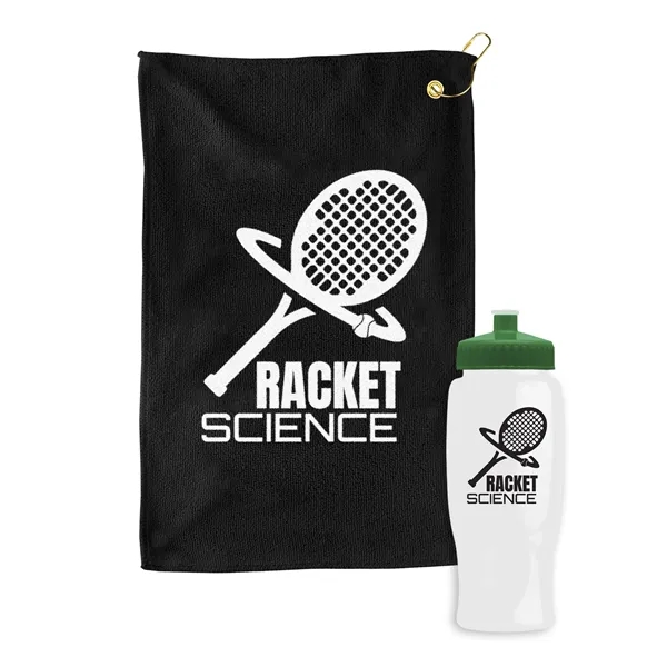 27 oz. Poly-pure transparent bottle with microfiber golf towel. Towel is... from ASI 40480 Koozie Group