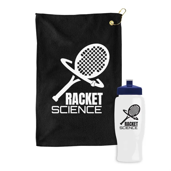 27 oz. Poly-pure transparent bottle with microfiber golf towel. Towel is... from ASI 40480 Koozie Group