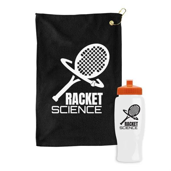 27 oz. Poly-pure transparent bottle with microfiber golf towel. Towel is... from ASI 40480 Koozie Group