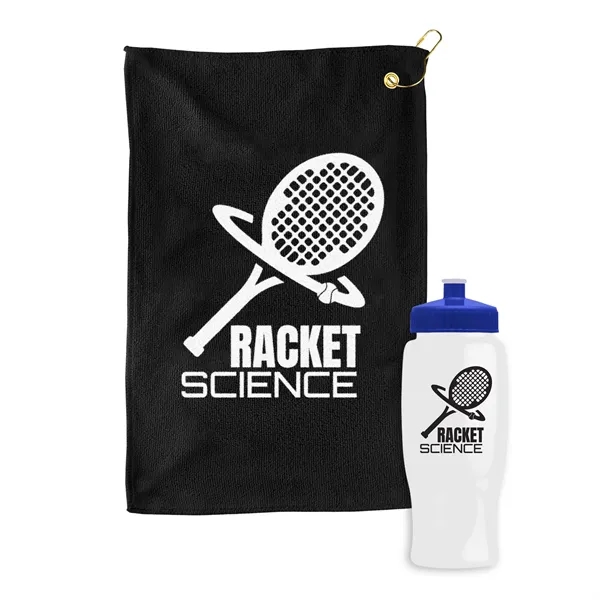 27 oz. Poly-pure transparent bottle with microfiber golf towel. Towel is... from ASI 40480 Koozie Group