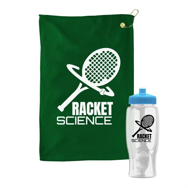 27 oz. Poly-pure transparent bottle with microfiber golf towel. Towel is... from ASI 40480 Koozie Group