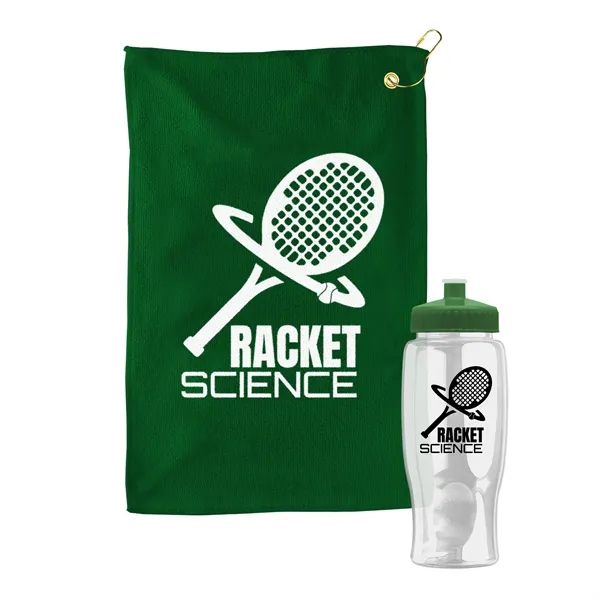 27 oz. Poly-pure transparent bottle with microfiber golf towel. Towel is... from ASI 40480 Koozie Group