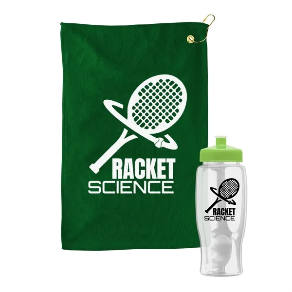 27 oz. Poly-pure transparent bottle with microfiber golf towel. Towel is... from ASI 40480 Koozie Group