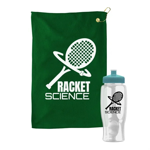 27 oz. Poly-pure transparent bottle with microfiber golf towel. Towel is... from ASI 40480 Koozie Group