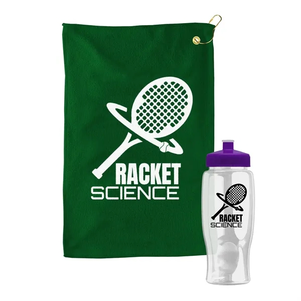 27 oz. Poly-pure transparent bottle with microfiber golf towel. Towel is... from ASI 40480 Koozie Group