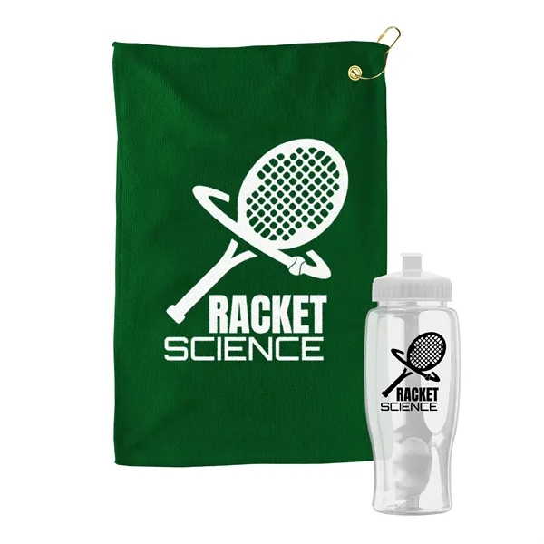 27 oz. Poly-pure transparent bottle with microfiber golf towel. Towel is... from ASI 40480 Koozie Group