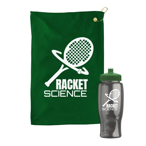 27 oz. Poly-pure transparent bottle with microfiber golf towel. Towel is... from ASI 40480 Koozie Group