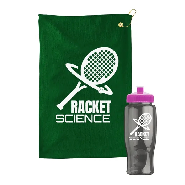 27 oz. Poly-pure transparent bottle with microfiber golf towel. Towel is... from ASI 40480 Koozie Group