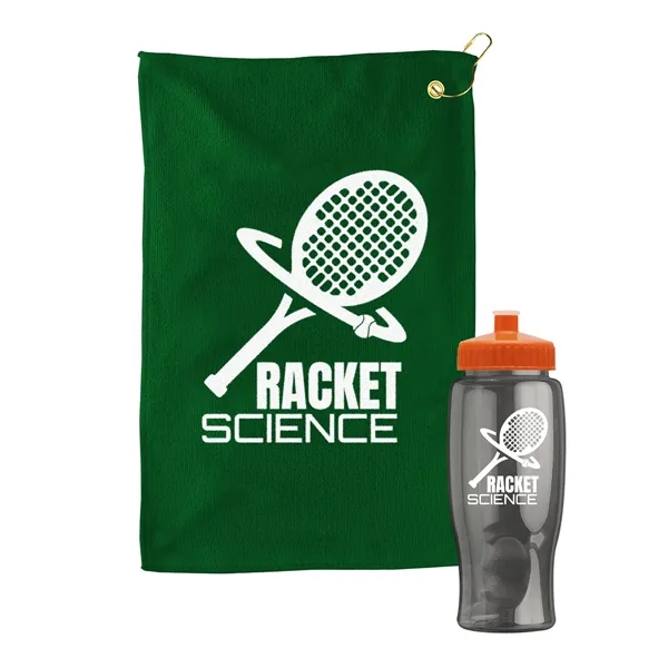27 oz. Poly-pure transparent bottle with microfiber golf towel. Towel is... from ASI 40480 Koozie Group