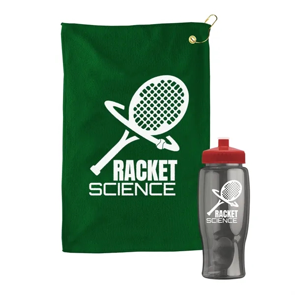 27 oz. Poly-pure transparent bottle with microfiber golf towel. Towel is... from ASI 40480 Koozie Group