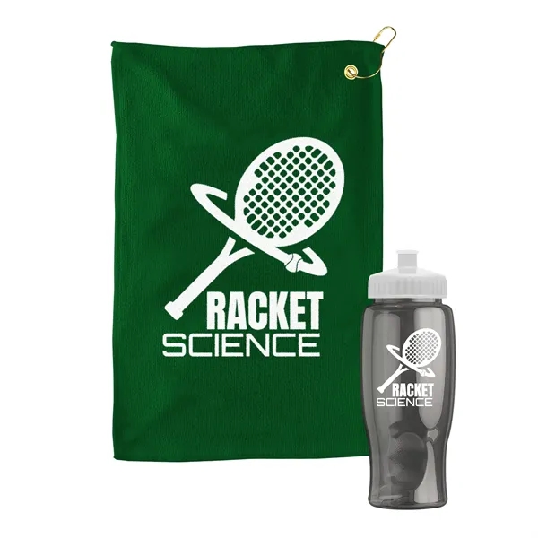 27 oz. Poly-pure transparent bottle with microfiber golf towel. Towel is... from ASI 40480 Koozie Group