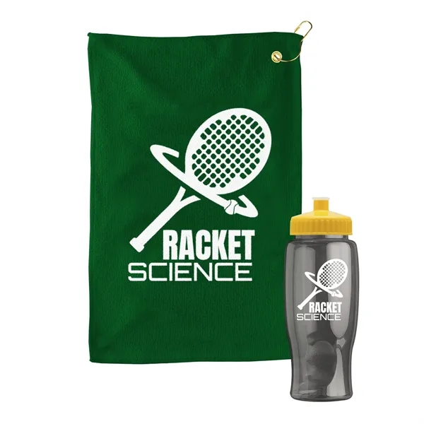 27 oz. Poly-pure transparent bottle with microfiber golf towel. Towel is... from ASI 40480 Koozie Group