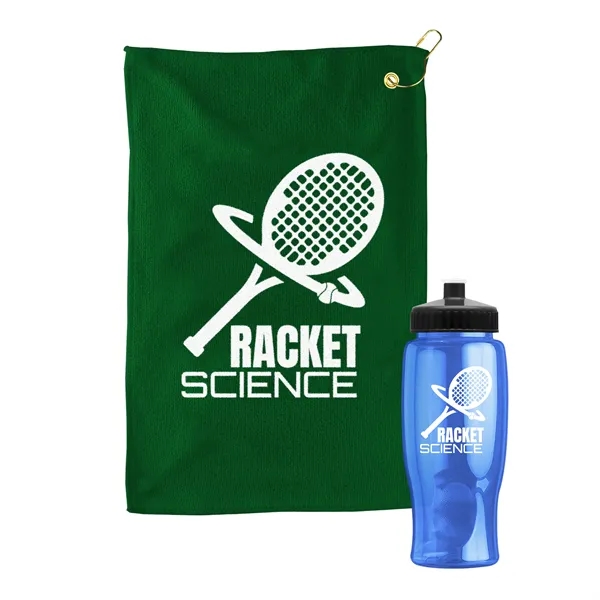 27 oz. Poly-pure transparent bottle with microfiber golf towel. Towel is... from ASI 40480 Koozie Group