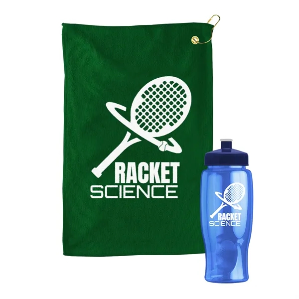 27 oz. Poly-pure transparent bottle with microfiber golf towel. Towel is... from ASI 40480 Koozie Group