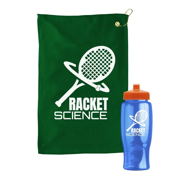 27 oz. Poly-pure transparent bottle with microfiber golf towel. Towel is... from ASI 40480 Koozie Group