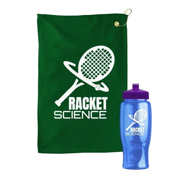 27 oz. Poly-pure transparent bottle with microfiber golf towel. Towel is... from ASI 40480 Koozie Group