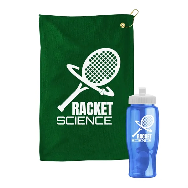27 oz. Poly-pure transparent bottle with microfiber golf towel. Towel is... from ASI 40480 Koozie Group
