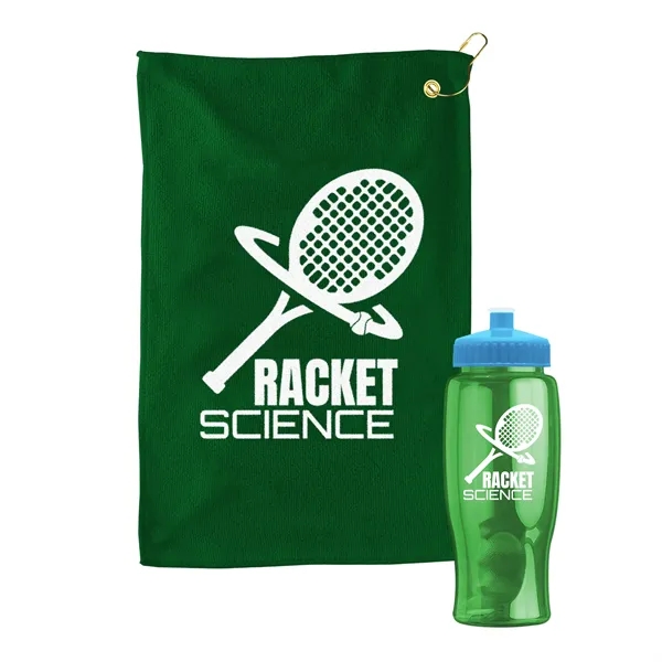 27 oz. Poly-pure transparent bottle with microfiber golf towel. Towel is... from ASI 40480 Koozie Group