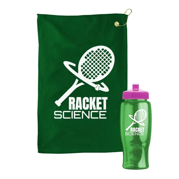 27 oz. Poly-pure transparent bottle with microfiber golf towel. Towel is... from ASI 40480 Koozie Group