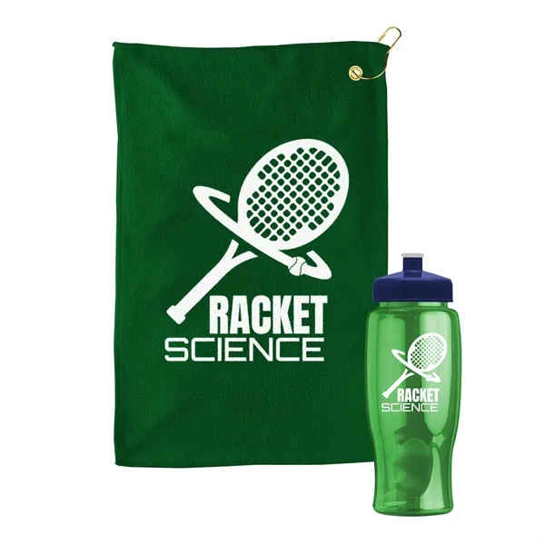 27 oz. Poly-pure transparent bottle with microfiber golf towel. Towel is... from ASI 40480 Koozie Group