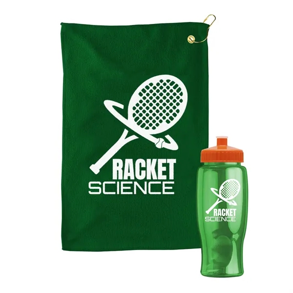 27 oz. Poly-pure transparent bottle with microfiber golf towel. Towel is... from ASI 40480 Koozie Group