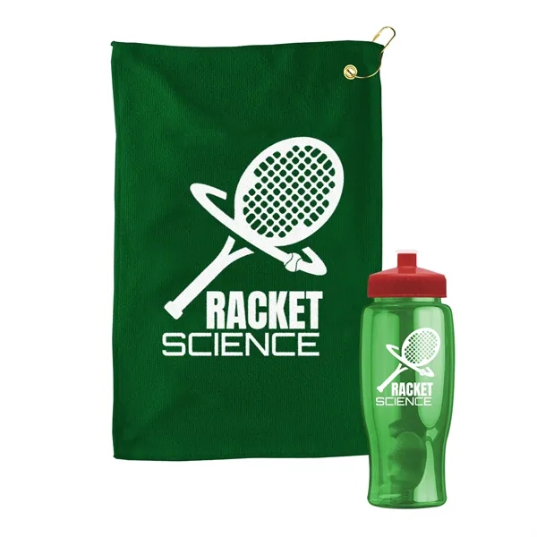 27 oz. Poly-pure transparent bottle with microfiber golf towel. Towel is... from ASI 40480 Koozie Group