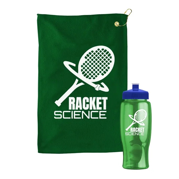 27 oz. Poly-pure transparent bottle with microfiber golf towel. Towel is... from ASI 40480 Koozie Group