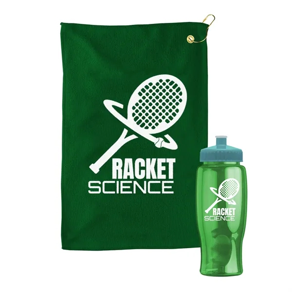 27 oz. Poly-pure transparent bottle with microfiber golf towel. Towel is... from ASI 40480 Koozie Group